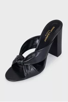 Black leather high-heeled sandals