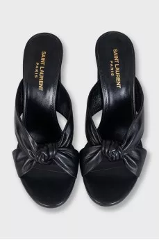 Black leather high-heeled sandals