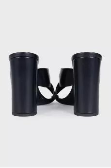 Black leather high-heeled sandals