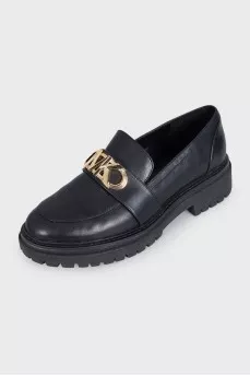 Black leather loafers with signature logo