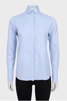 Straight-cut button-down shirt with a small print