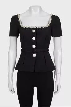 Short sleeve cropped jacket with tag