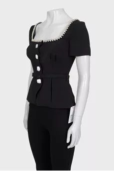 Short sleeve cropped jacket with tag