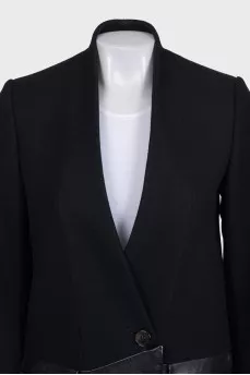 Black straight coat with leather inserts
