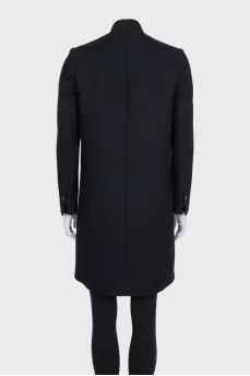 Black straight coat with leather inserts