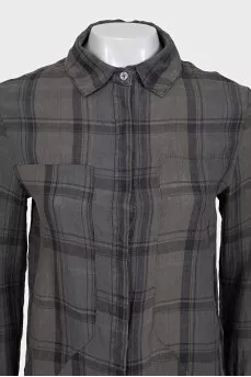 Straight-cut checked linen shirt