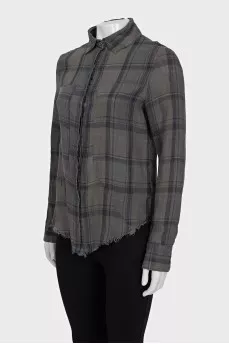 Straight-cut checked linen shirt