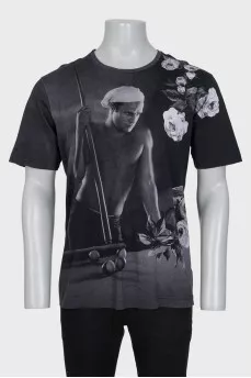 Men's gray straight t-shirt with print