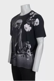 Men's gray straight t-shirt with print