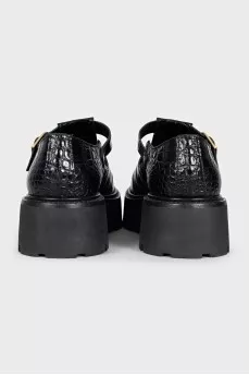 Black embossed leather shoes