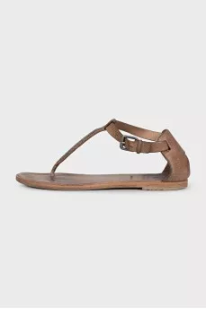 Brown leather flat sandals