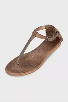 Brown leather flat sandals
