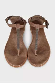 Brown leather flat sandals