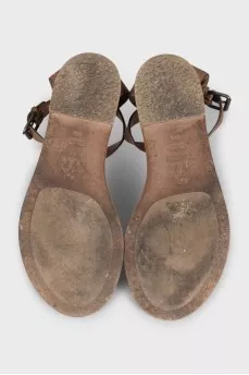 Brown leather flat sandals