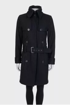 Black straight coat with a belt