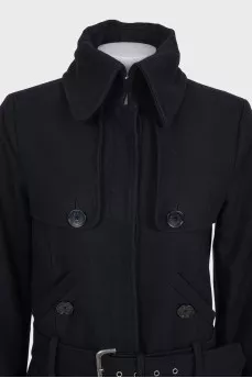 Black straight coat with a belt