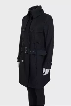 Black straight coat with a belt