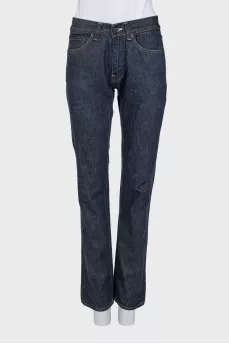 Dark blue high-waist jeans with pockets