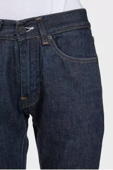 Dark blue high-waist jeans with pockets