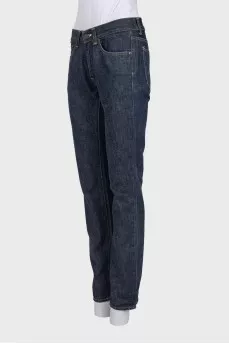 Dark blue high-waist jeans with pockets