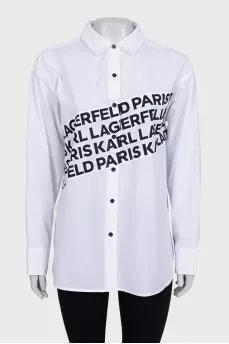 White shirt with a signature print