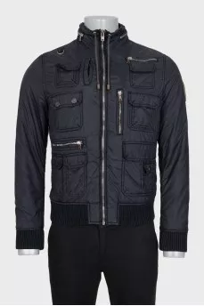 Men's black jacket with a patch on the sleeve