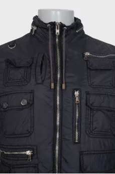 Men's black jacket with a patch on the sleeve