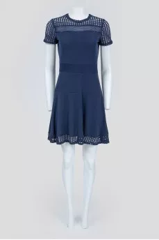 Navy blue dress with perforated inserts