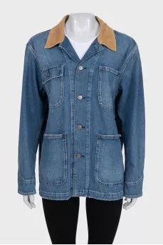 Denim jacket with corduroy collar