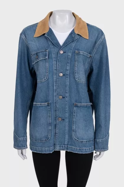 Denim jacket with corduroy collar