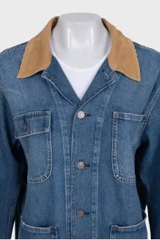 Denim jacket with corduroy collar