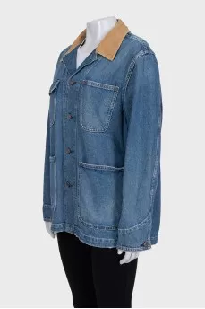 Denim jacket with corduroy collar