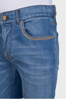 Men's blue jeans with embroidery on the pocket