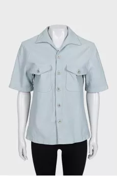 Light blue leather shirt with short sleeves