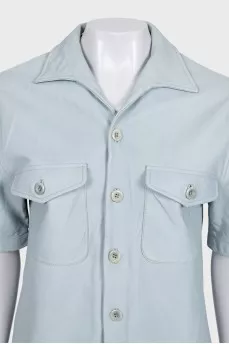 Light blue leather shirt with short sleeves