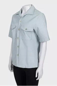 Light blue leather shirt with short sleeves