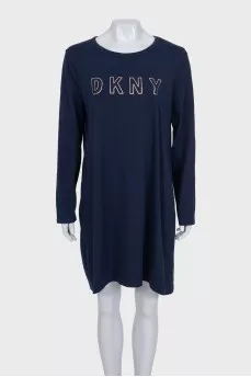Blue straight-cut dress with logo