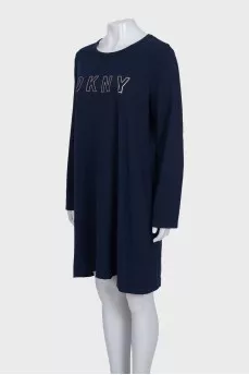 Blue straight-cut dress with logo