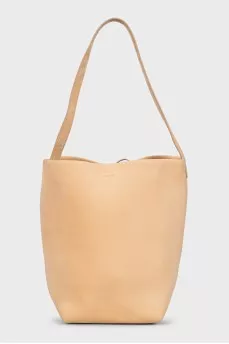 Beige leather bucket bag