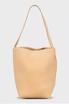 Beige leather bucket bag