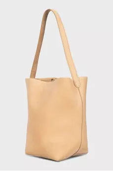 Beige leather bucket bag