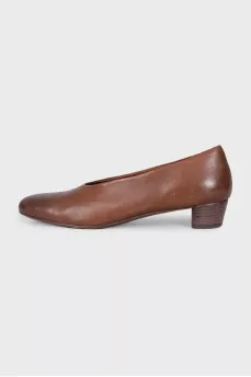 Brown leather shoes with stacked heels