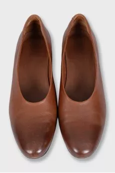 Brown leather shoes with stacked heels