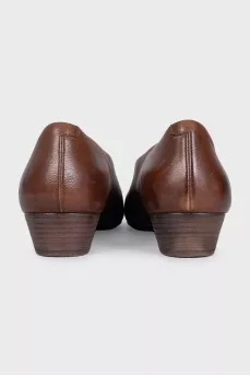 Brown leather shoes with stacked heels