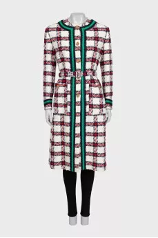Checkered tweed coat