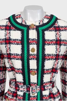 Checkered tweed coat
