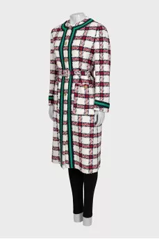 Checkered tweed coat