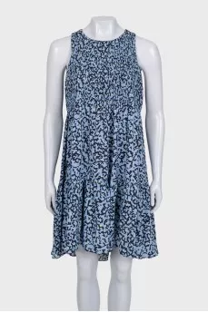 Blue A-line printed dress