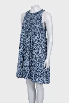Blue A-line printed dress