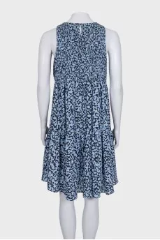 Blue A-line printed dress